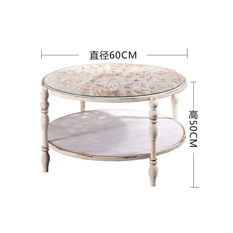 Afralia™ Vintage Wood Carved Small Coffee Table Art Round Creative Sofa Set