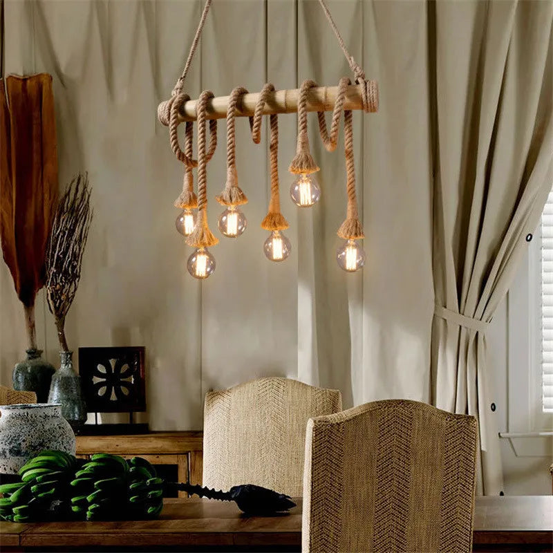 Afralia™ Bamboo Hemp Rope Pendant Lights | Retro Restaurant Bar Decor Hanging Lamps