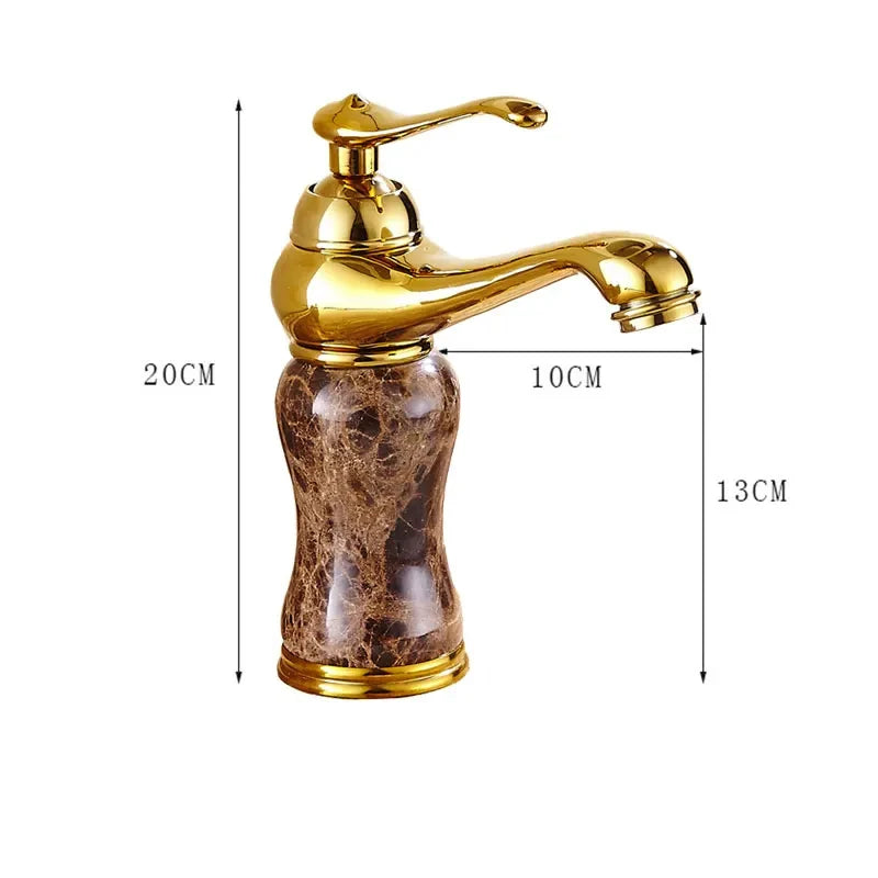 Afralia™ Golden Marble Bathroom Sink Faucet Hot Cold Water Mixer Deck Mounted Gold Tap