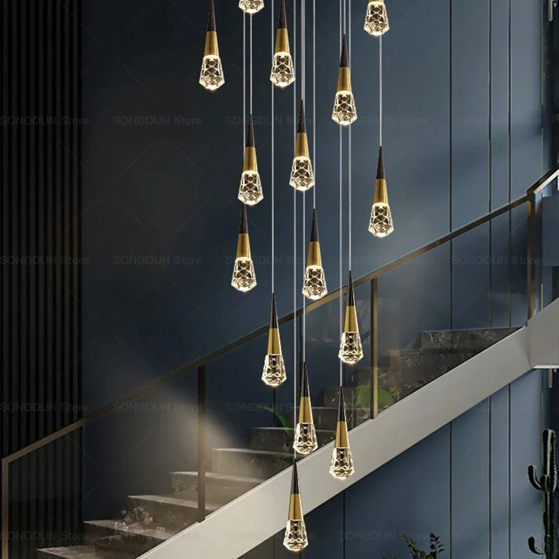 Afralia™ Crystal Spiral Staircase LED Chandelier - Modern Luxury Double Stairwell Design