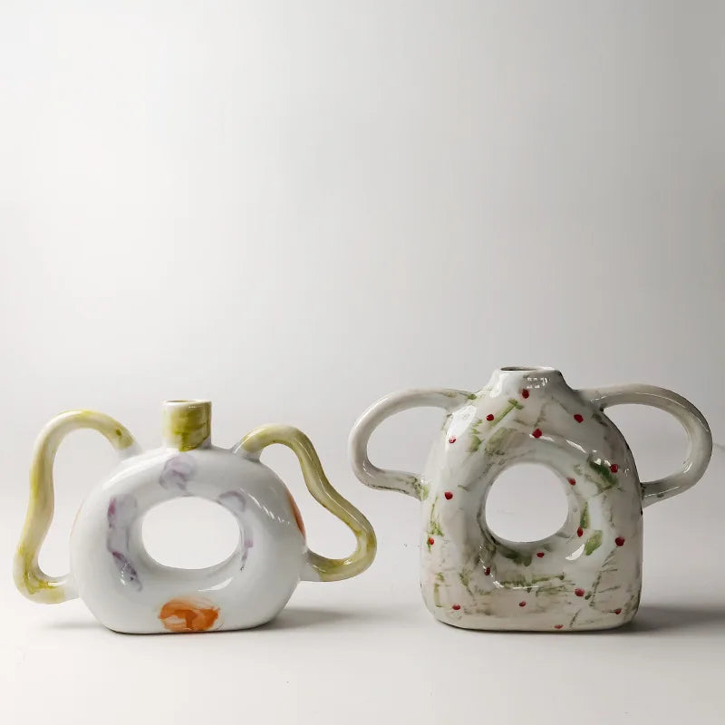 Afralia™ Abstract Handle Ceramic Vase for Floral Arrangements and Home Decoration