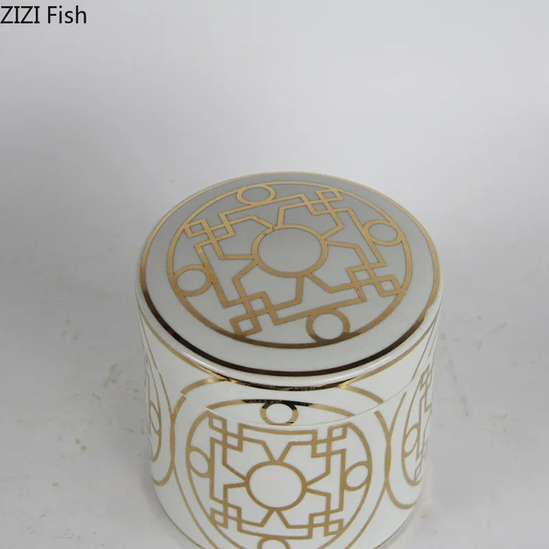 Afralia™ Gold Geometric Storage Jar Set