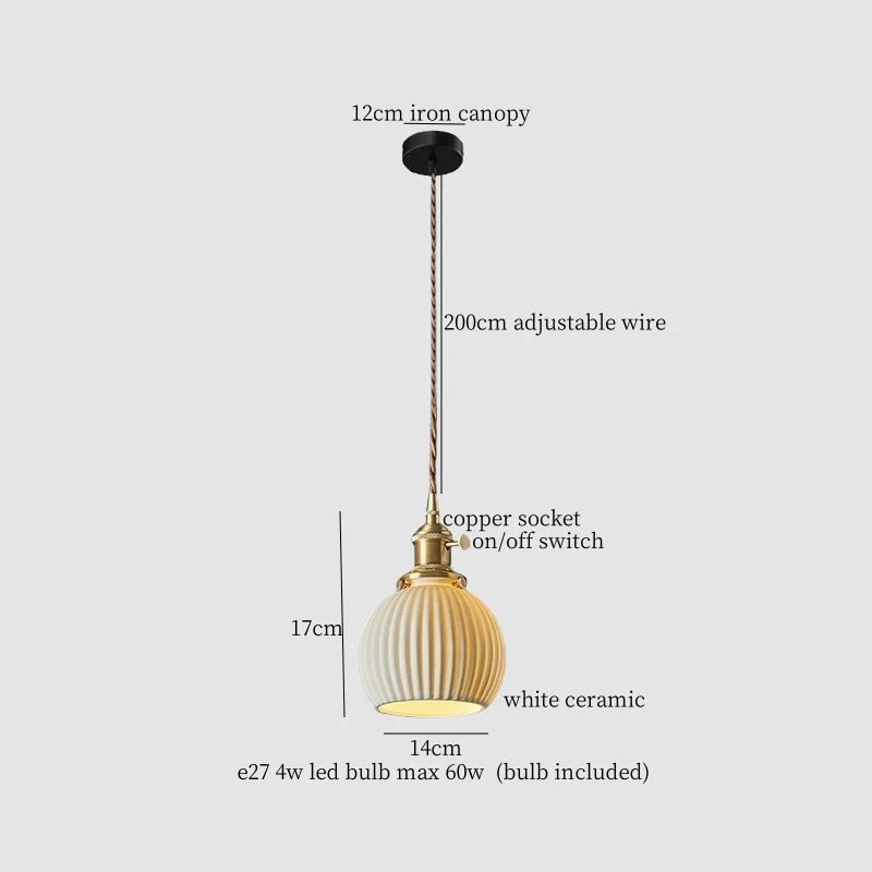 Afralia™ White Ceramic Brass LED Pendant Light - Vintage Japanese Hanglamp