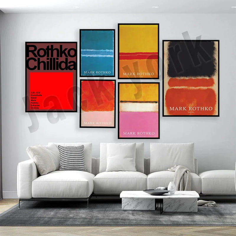 Afralia™ Rothko White Center Poster - Colorful Abstract Modern Art Expressionism Print