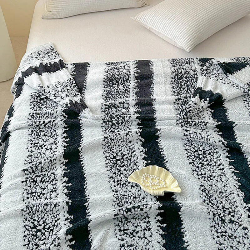 Afralia™ Snowflake Striped Cationic Jacquard Plush Blanket for Sofa, Office, Balcony - Warm Napping Shawl