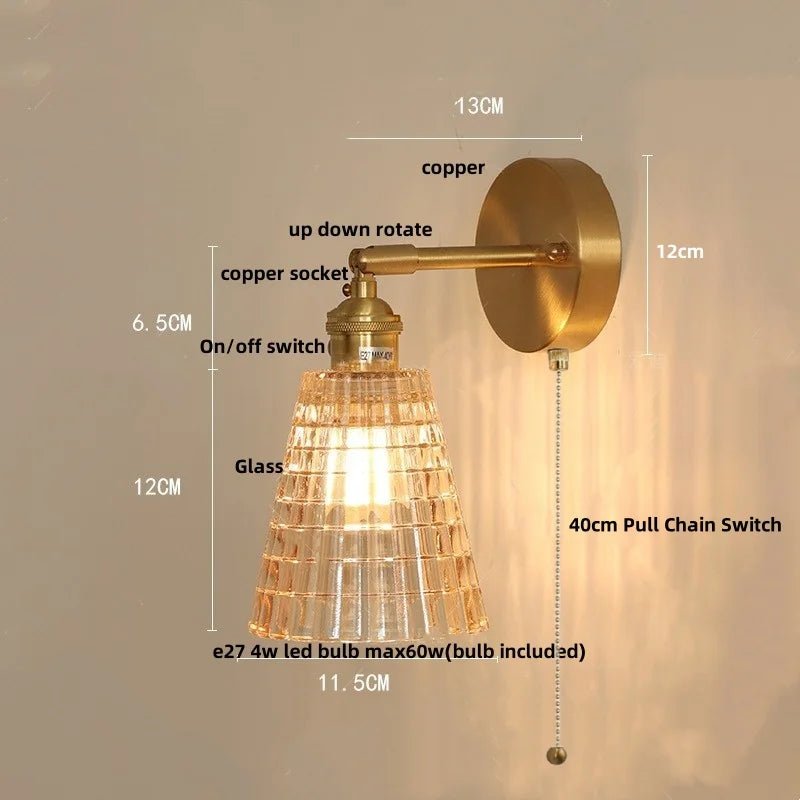 Afralia™ Vintage Amber Coffee LED Wall Lamp Sconce with Adjustable Wire - 70cm
