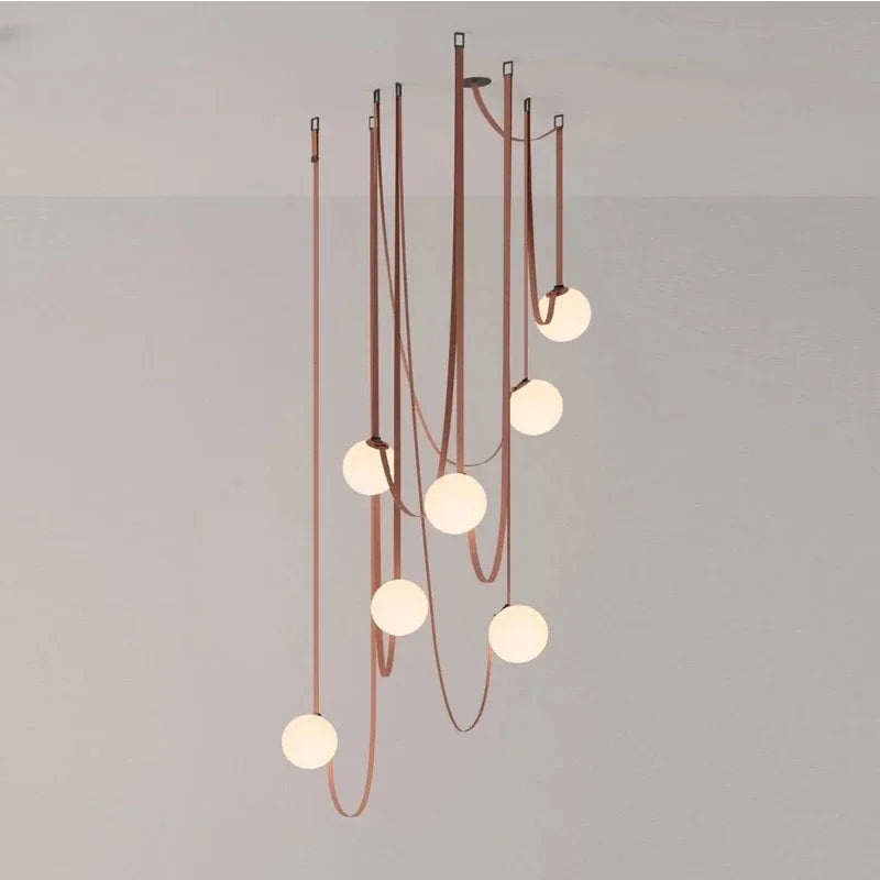 Afralia™ Modern Leather Staircase Villa Chandelier Glass Ball Dining Room Lighting