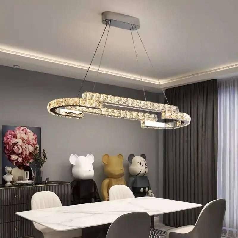 Afralia™ Modern Crystal LED Pendant Lights Dimmable Chrome Foyer Lumnarias