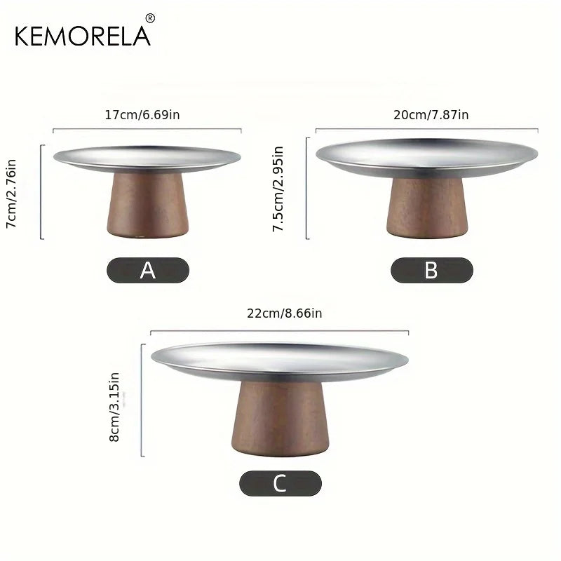 Afralia™ Stainless Steel Cake Tray with Wooden Base - Korean Style Fruit Display Plate