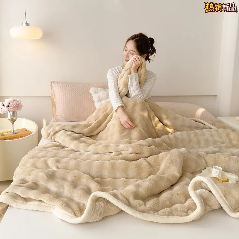 Afralia™ Rabbit Faux Fur Plush Blanket | Double-Sided Winter Sofa Cover & Bed Throw