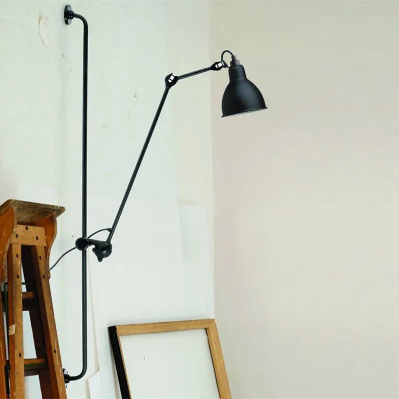 Afralia™ Gras BL Wall Lamp: Adjustable Chrome Long Arm Reading Light