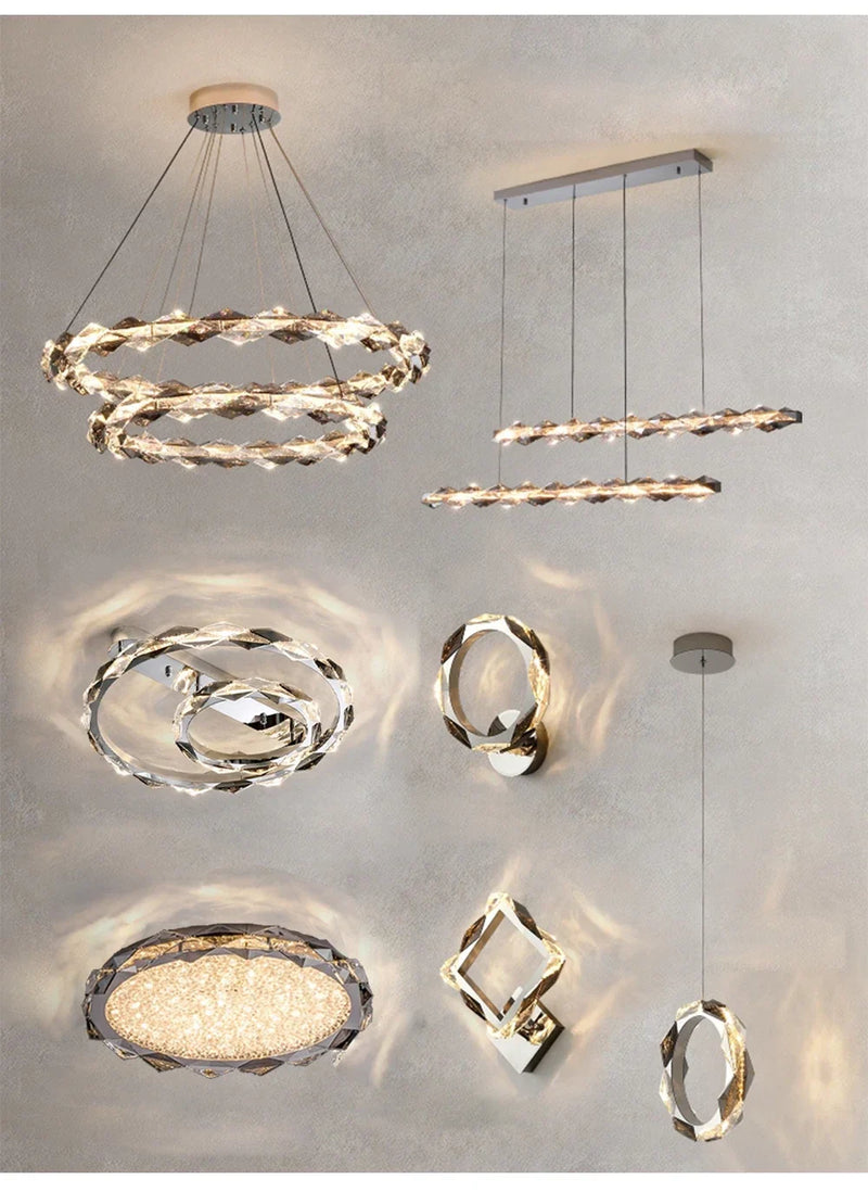 Afralia™ Modern Crystal LED Ceiling Chandelier Light Set for Stylish Indoor Lighting