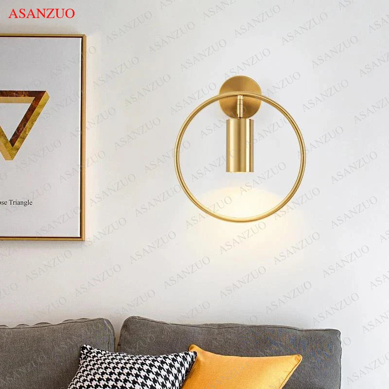 Afralia™ LED Gold Round Ring Wall Lamp Ceiling Light for Bedroom Wall Sconce