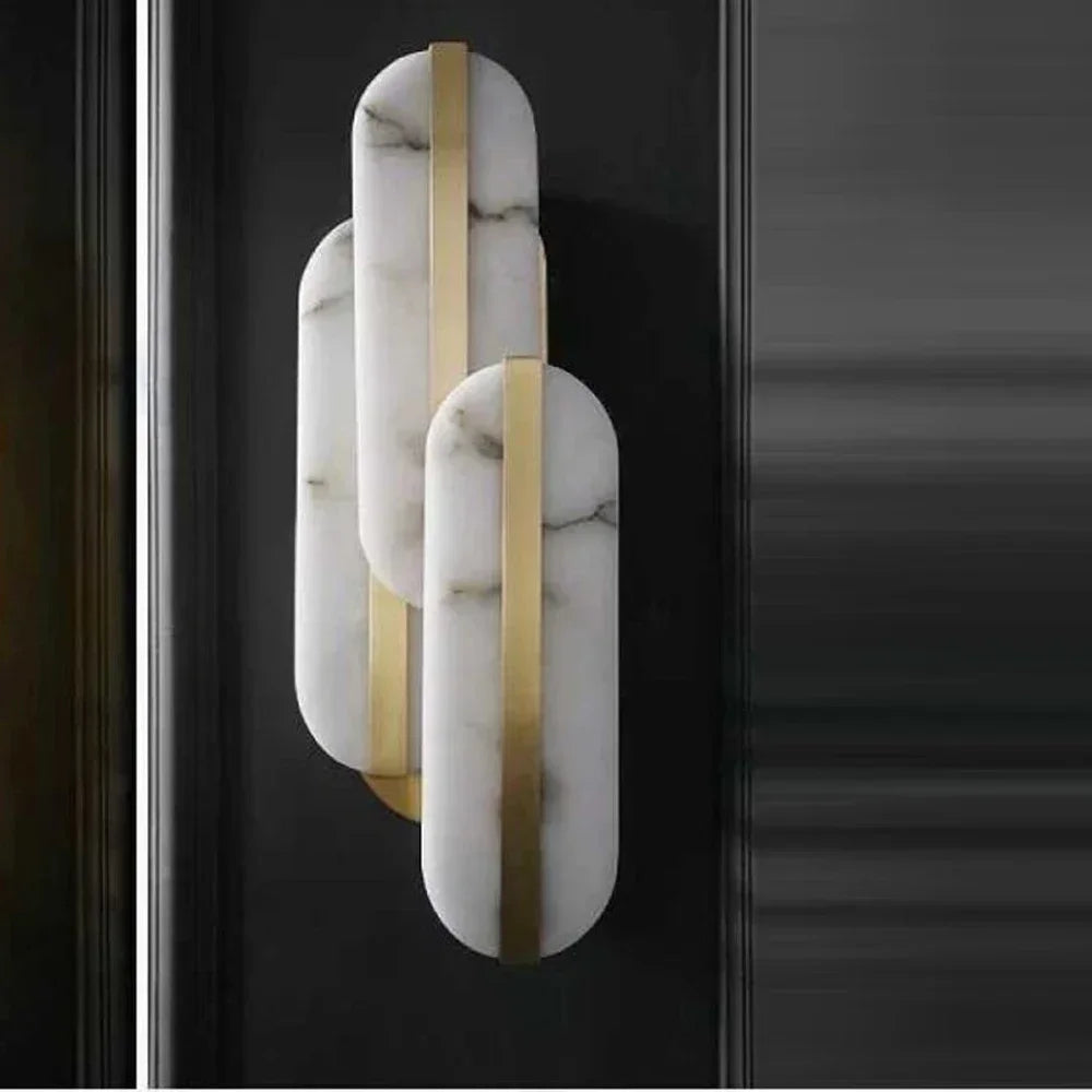Afralia™ Alabaster Oval Marble Wall Lamp for Indoor Living Room Bedroom Kitchen Corridor Lighting