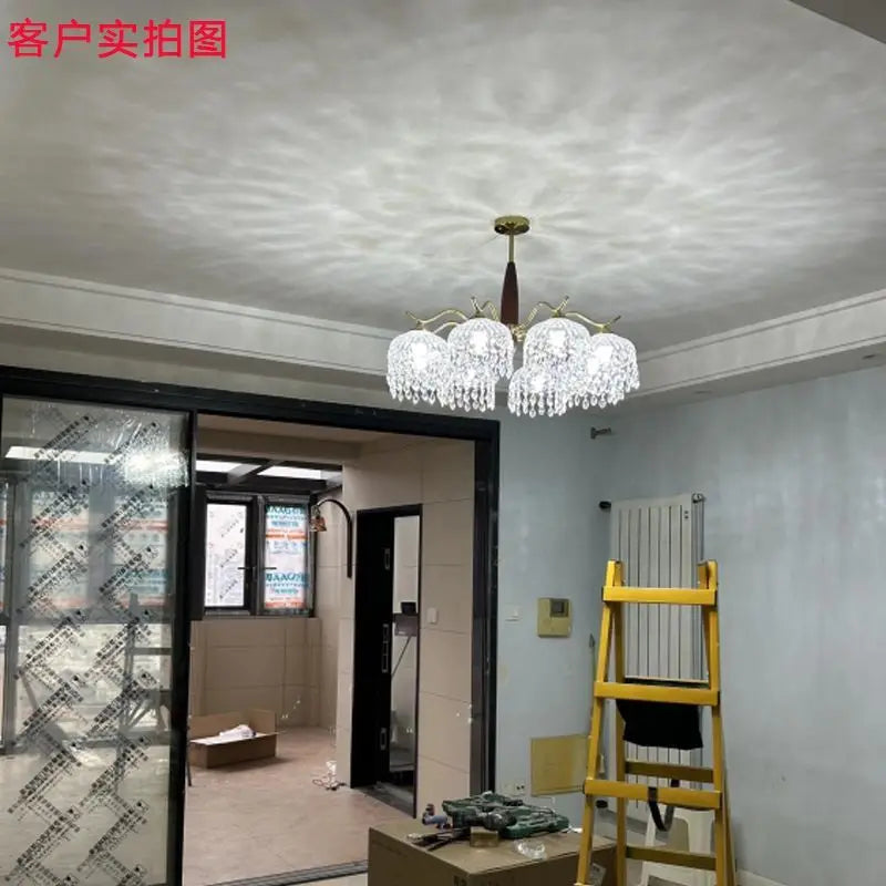 Afralia™ Retro Rose Glass Chandelier Daily Lighting for Living Room & Bedroom