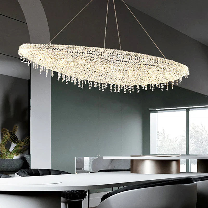 Afralia™ Chrome Crystal LED Ceiling Chandelier for Luxe Dining Room