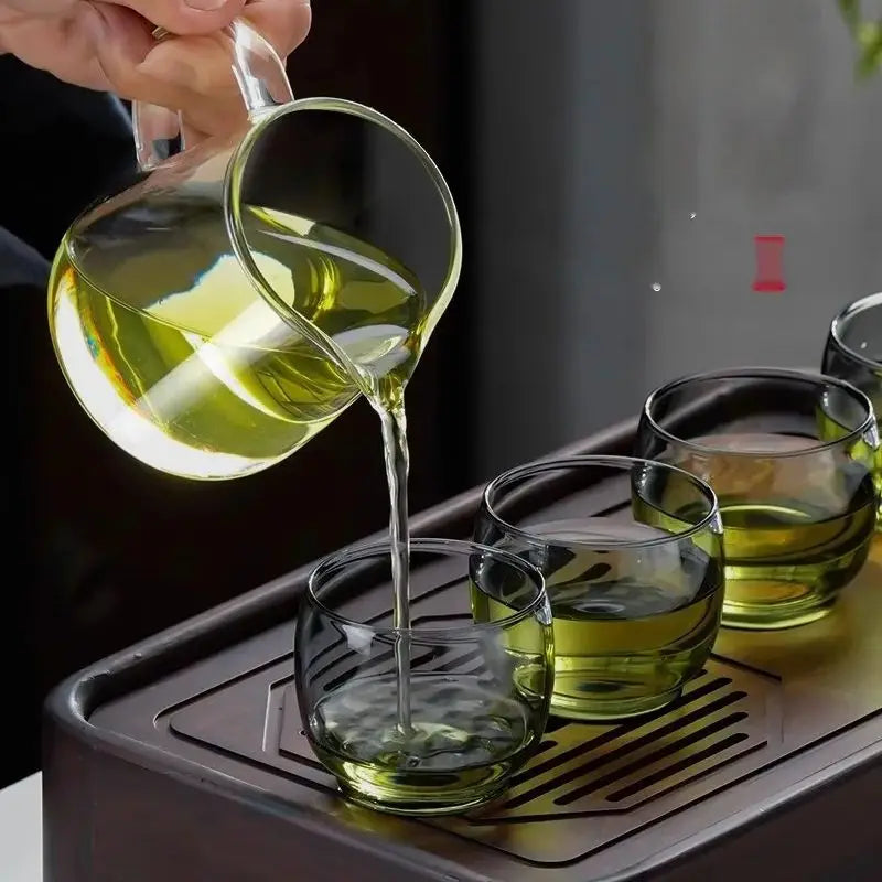 Afralia™ Glass Gaiwan Cup Set with Wood Ring, 240ml Tea Separation & Filter, Anti-Scalding