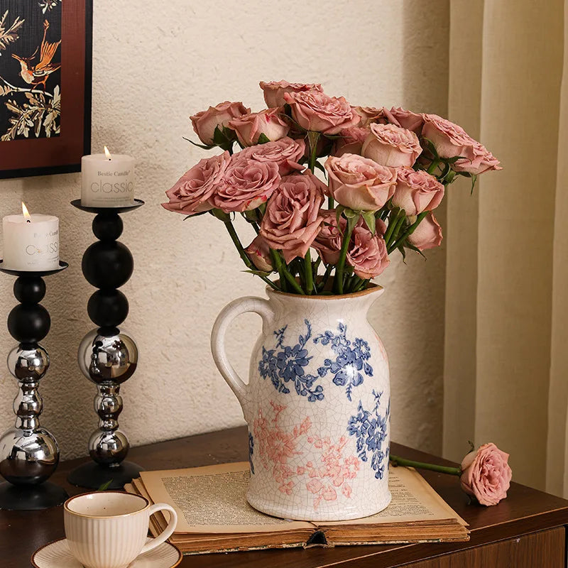Afralia™ Blue & White Ceramic Vase, Chinese-style Handcrafted Flower Vase - Home Decoration