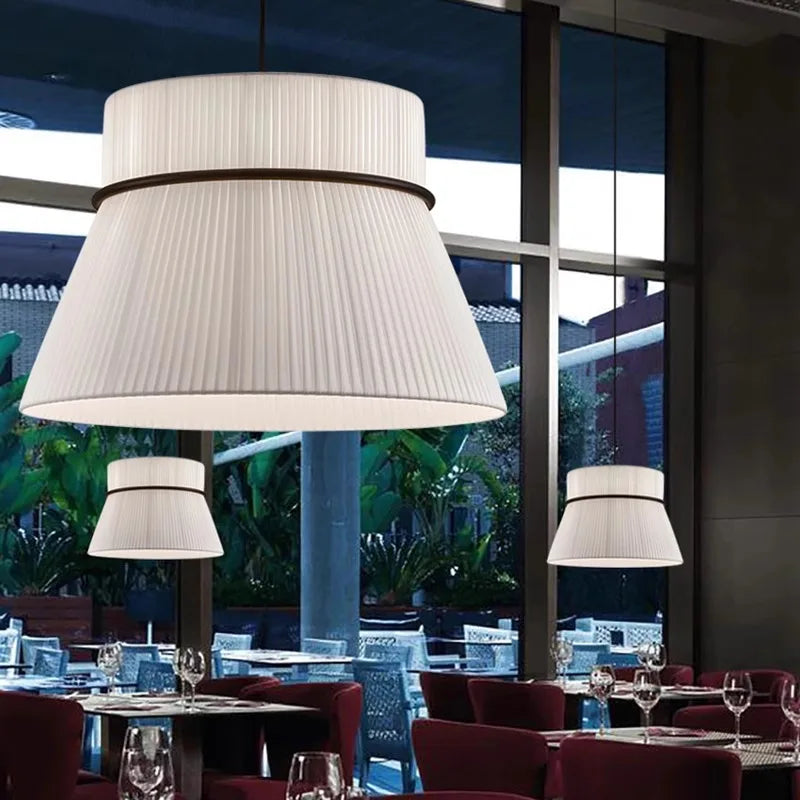 Afralia™ White Fabric LED Pendant Chandelier, Minimalist Living Room Ceiling Light