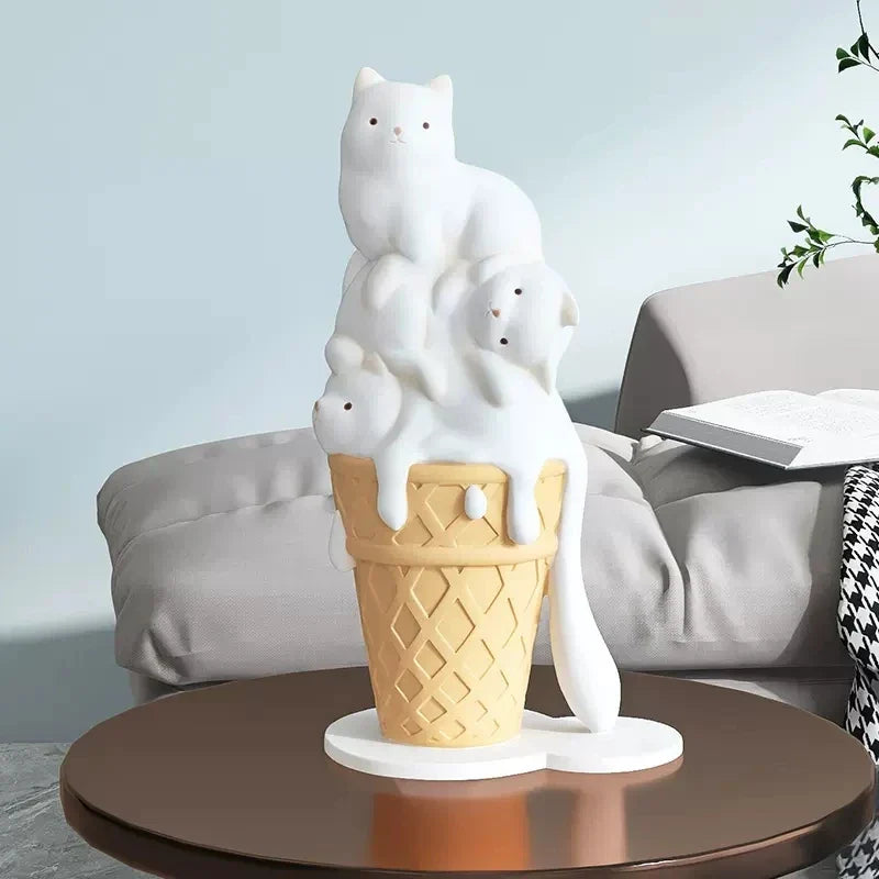Afralia™ Ice Cream Cat Sculpture Resin Figurine Modern Home Decor Creative Animal Figure