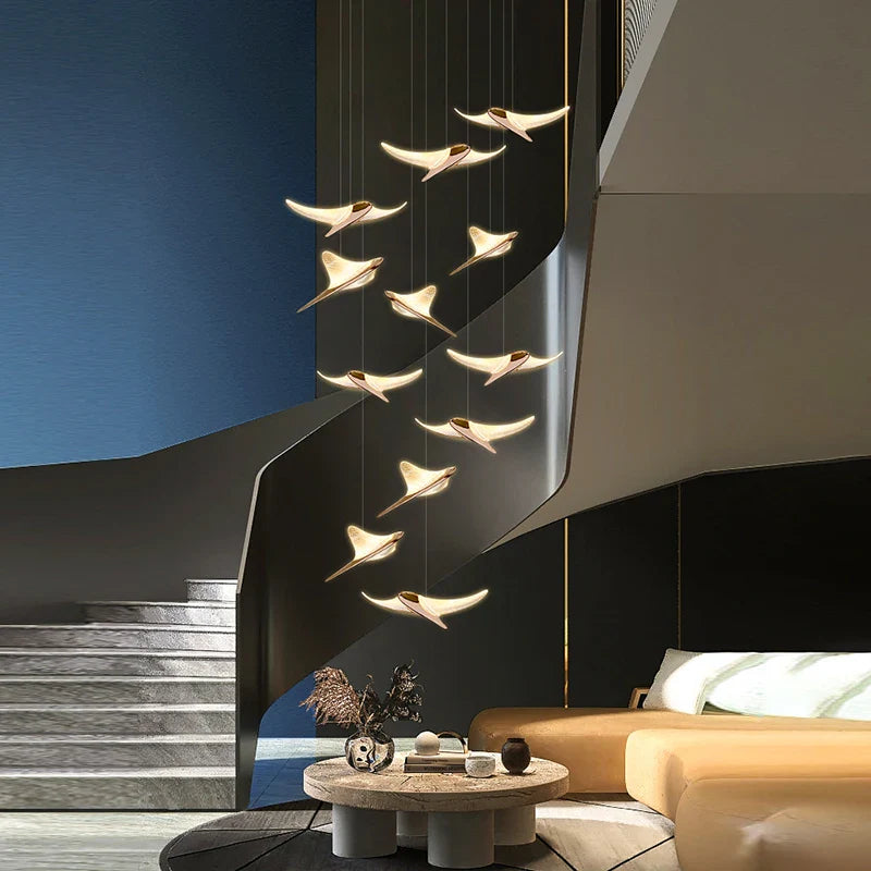 Afralia™ Seagull LED Chandelier: Modern Nordic Attic Stairwell Lamp for Living Room, Hall, Staircase