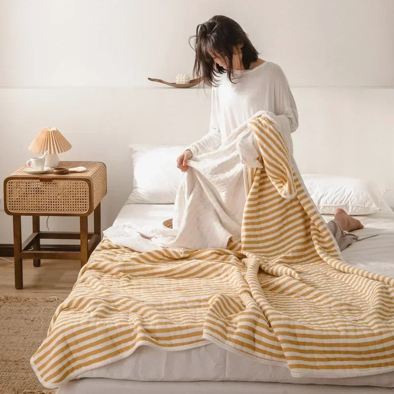 Afralia™ Soft Cotton Summer Quilt, Skin-Friendly & Washable Single/Double Blanket