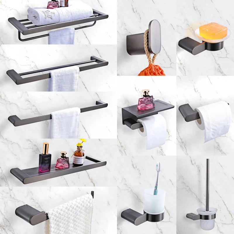 Afralia™ Stainless Steel Bathroom Hardware Set: Towel Rack, Toilet Paper Holder, Soap Dispenser, Towel Bar