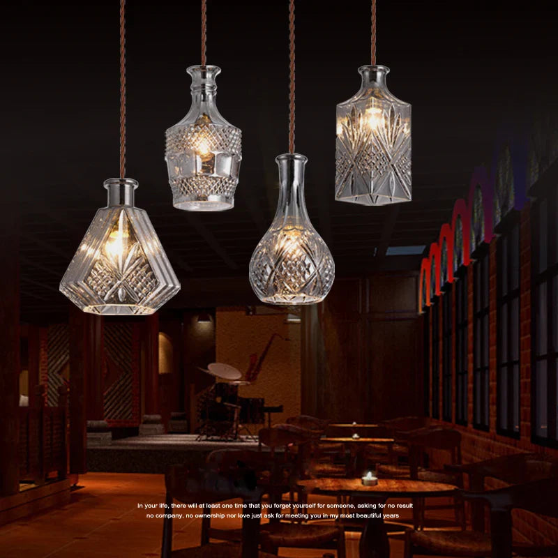 Afralia™ Vintage Wine Bottle Pendant Lights Glass Pendant Lamps for Cafe/Bar E27