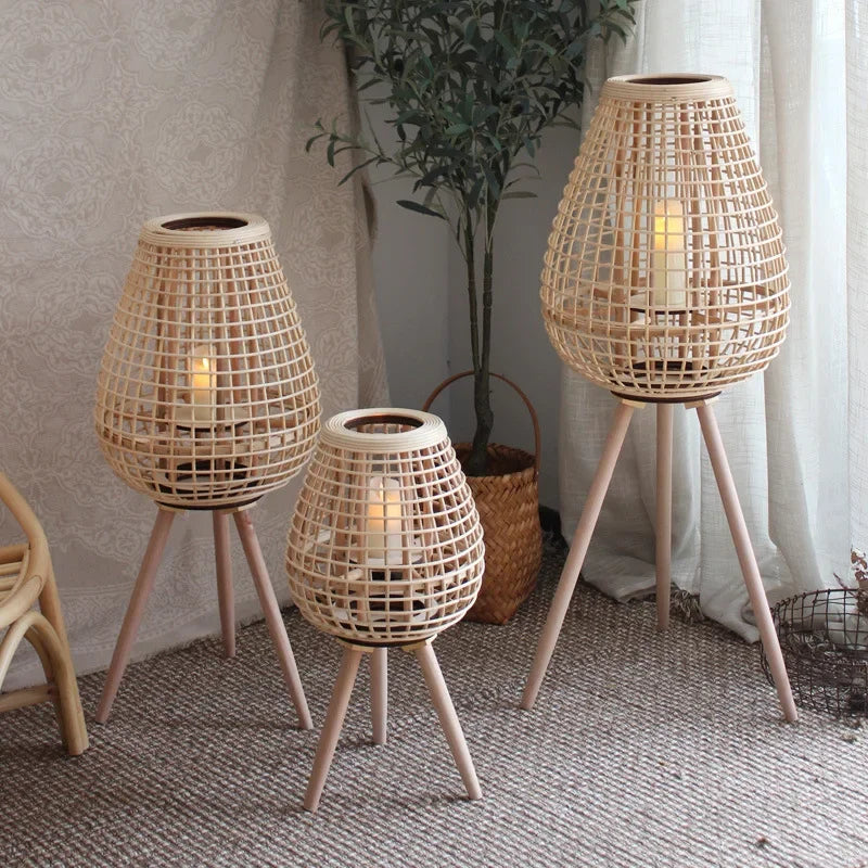 Afralia™ Wood Stand Candle Holders Japanese Nordic Style Lantern Modern Home Decor