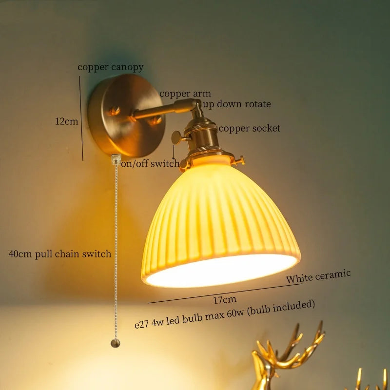 Afralia™ Nordic Modern LED Wall Lamps Copper Arm Ceramic for Home Decor