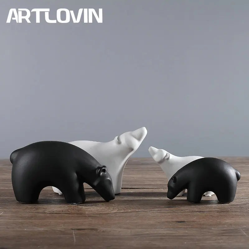 Afralia™ Matte Abstract Polar Bear Bird Figurine Home Decor Porcelain Ornament