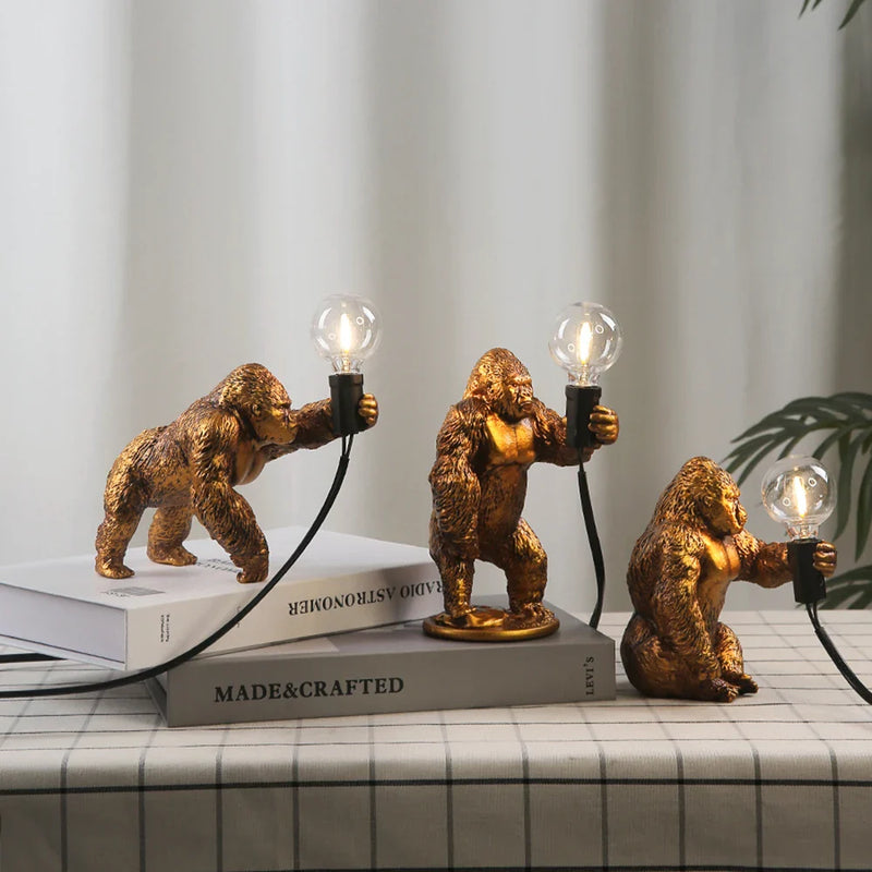 Afralia™ Mini Gorilla Table Lamp: Cute LED Home Decor Craft Gorilla Ornament