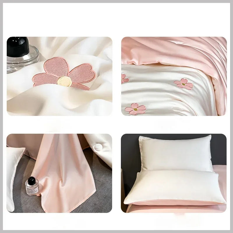 Afralia™ Washed Satin Embroidered Cool Blanket - Soft Skin-Friendly Summer Quilt