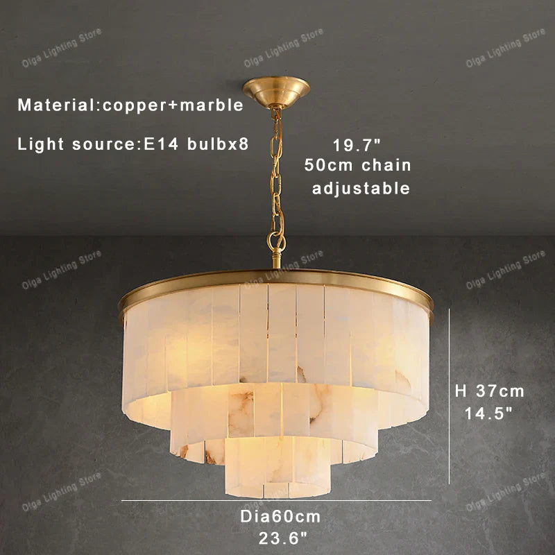Afralia™ Marble Ceiling Chandelier Dimmable Round Vintage Hanging Lamp - 31" Luxe Dining Room Lighting
