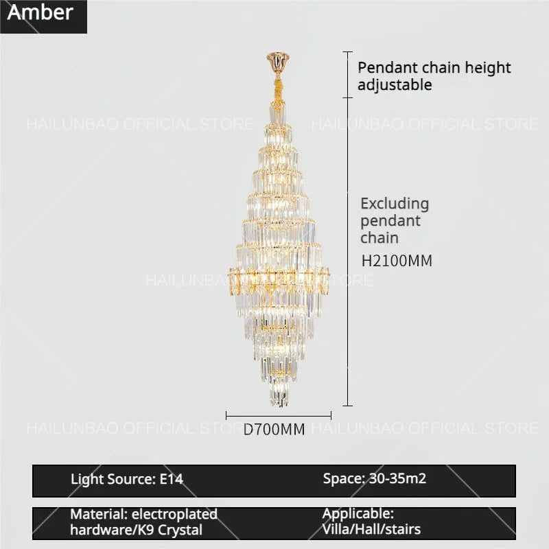 Afralia™ Hollow Spiral Staircase Chandelier | Modern Long Crystal Light for Villa Livingroom