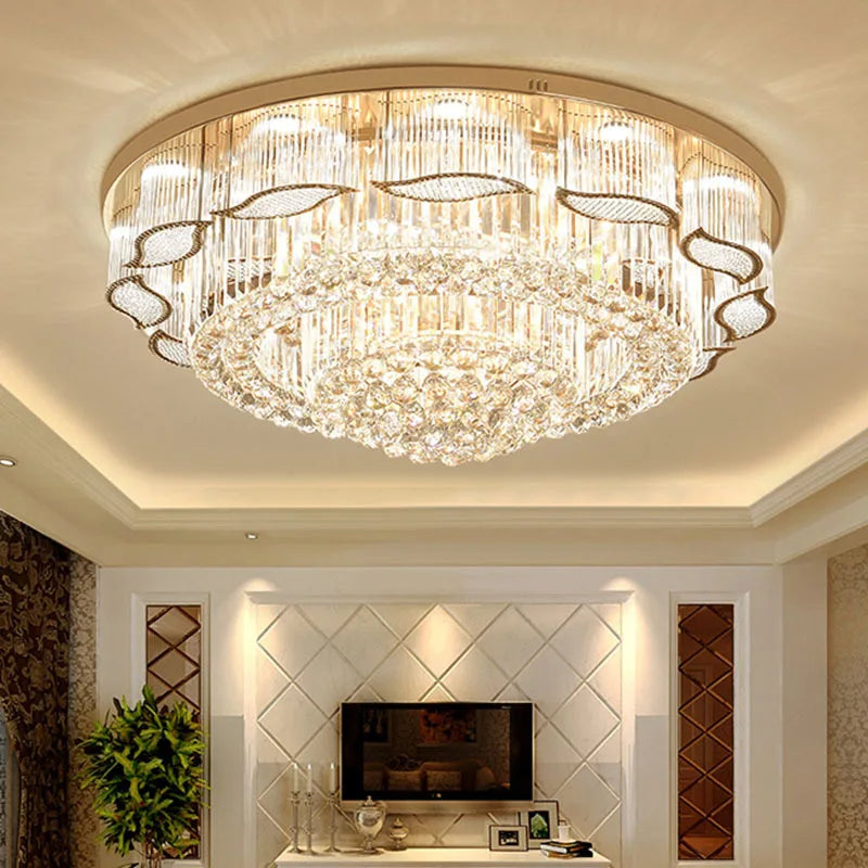 Afralia™ Gold Crystal LED Ceiling Lamp for Living Room Bedroom Hotel Luxury Lighting