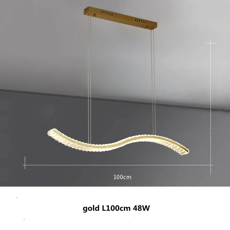 Afralia™ S Wave Steel & Crystal Dimmable LED Pendant Lights