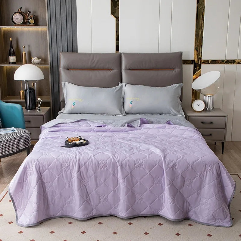 Afralia™ Summer Cooling Blanket in Sky Blue - Lightweight & Breathable Double Comforter