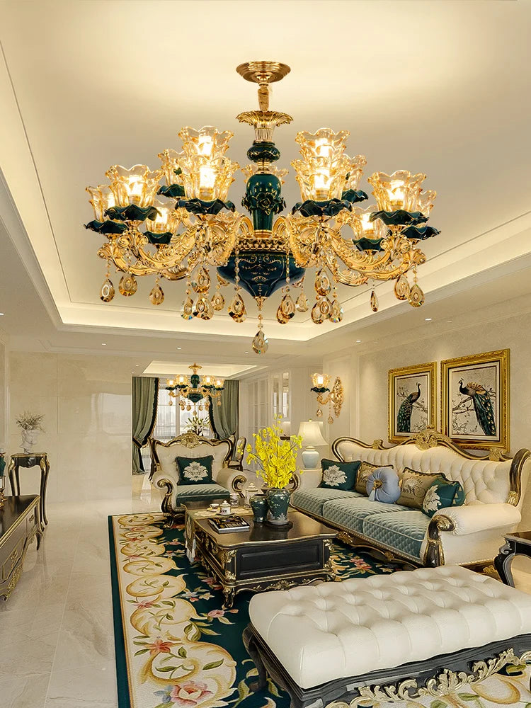 Afralia™ Dark Blue Crystal Chandelier, Vintage Style Ceiling Lamp for Living Room Bedroom Villa