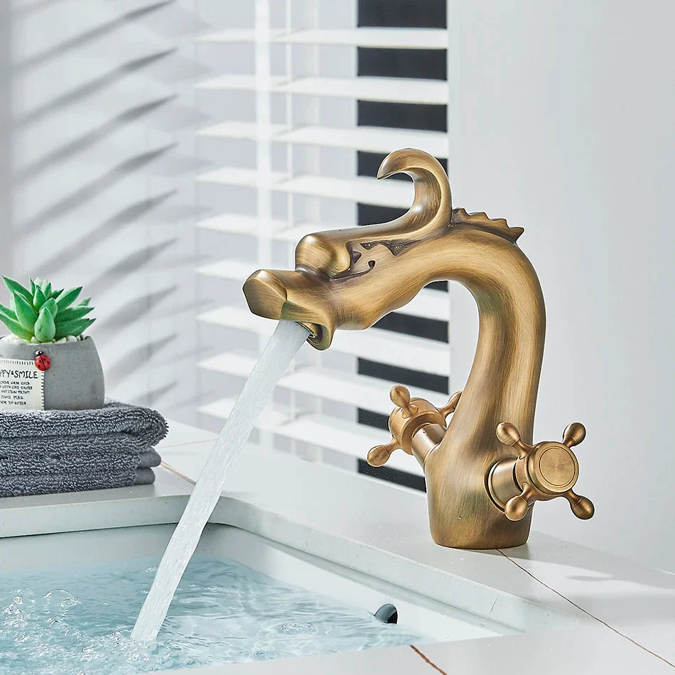 Afralia™ Dragon Style Bathroom Basin Faucet with Hot Cold Water Mixer Tap