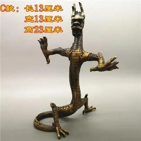 Afralia™ Large Copper Dragon Ornament Feng Shui Craft Gift Antique Collectible
