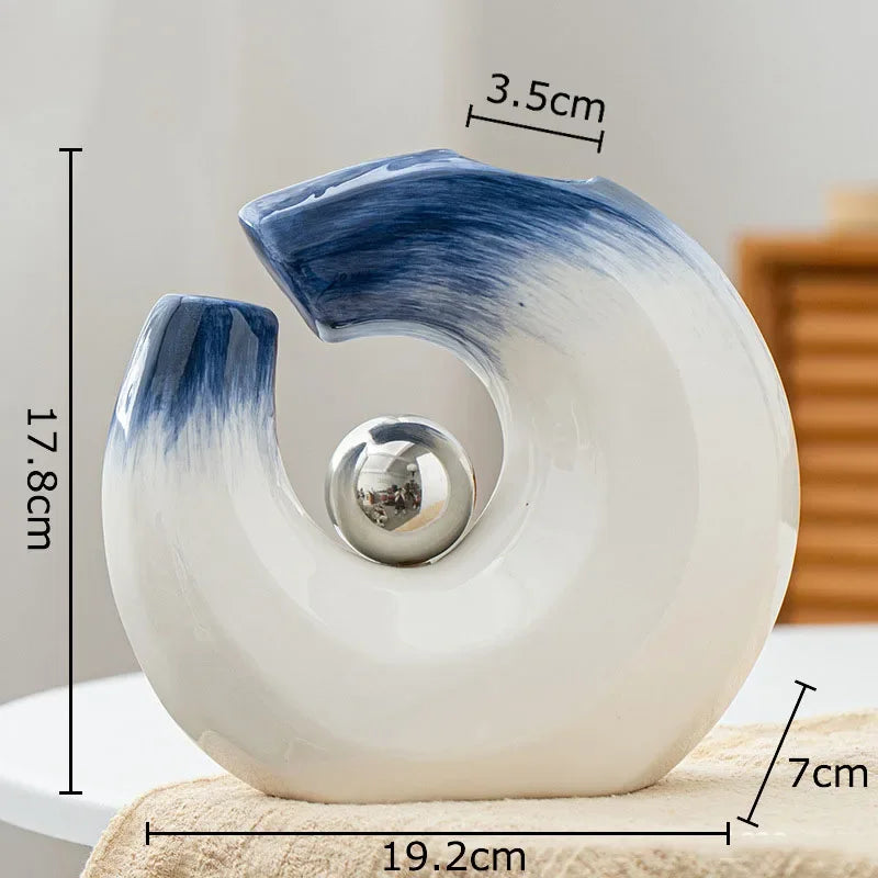 Afralia™ Silver Ball Ceramic Vase for Desk Decor with Artificial Flowers