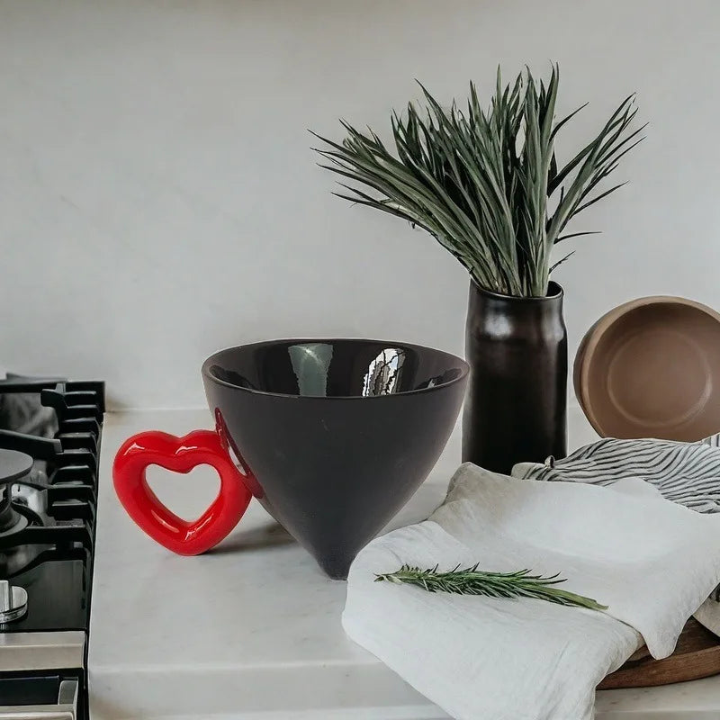 Afralia™ Heart Shape Ceramic Coffee Mug Teacup Fruit Juice Container - Set of 2