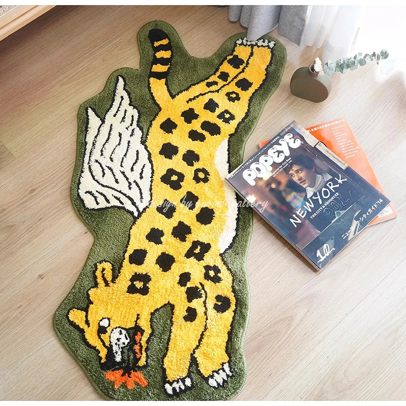 Afralia™ Flying Tiger Leopard Hand Tufted Rug 50x100cm Luxurious Animal Shaped Carpet