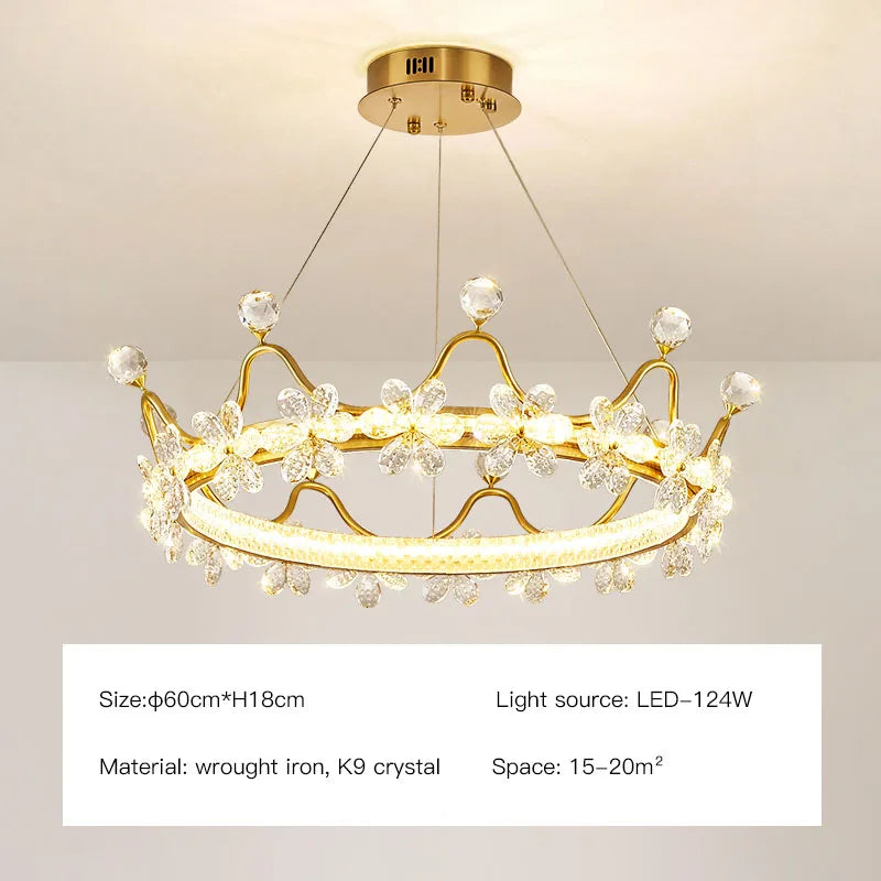 Afralia™ Crown Petal LED Crystal Chandelier - Luxury Nordic Design for Girls' Bedroom