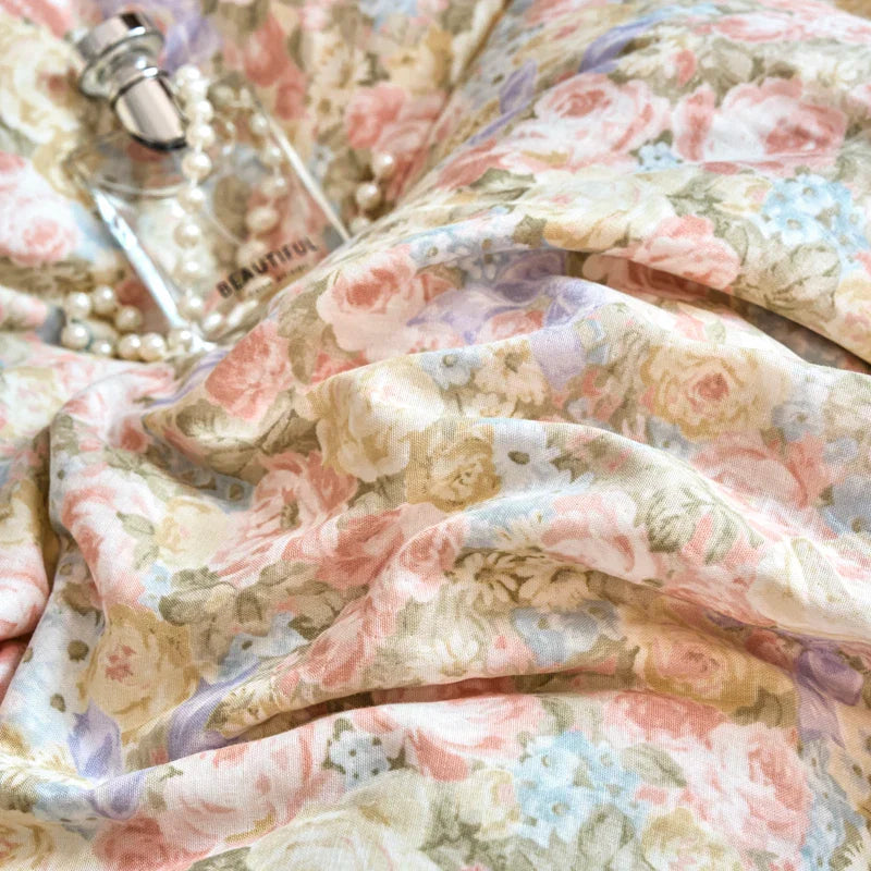 Afralia™ Vintage French Floral Lace Ruffles Bedding Set - 4Pcs