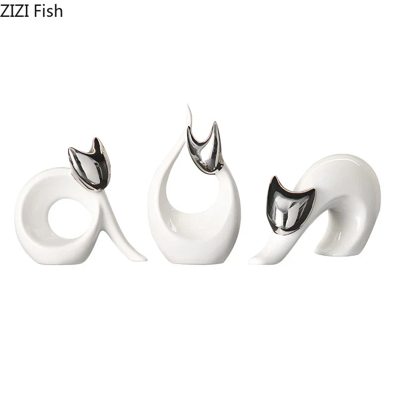 Afralia™ Ceramic Kitten Statue White Cat Sculpture Room Decor Aesthetics