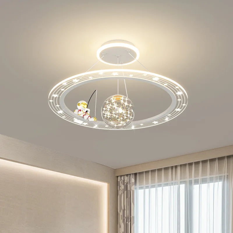 Afralia™ Astronaut LED Chandeliers: Remote-controlled Ceiling Pendant for Children's Room, Boy's Study, Nursery