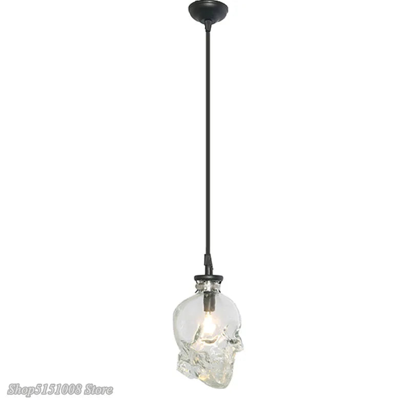 Afralia™ Skull Pendant LED Lights: Clear Glass Bottle, Vintage Industrial Hanging Lamp