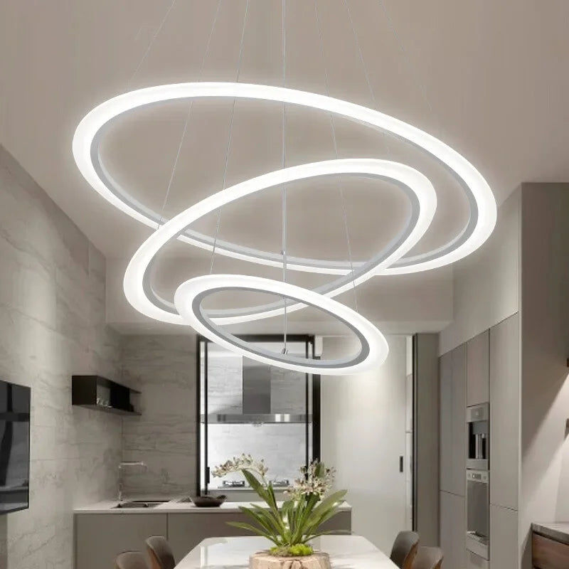 Afralia™ Modern Black LED Circle Ceiling Chandelier Pendant Lamp for Dining Room